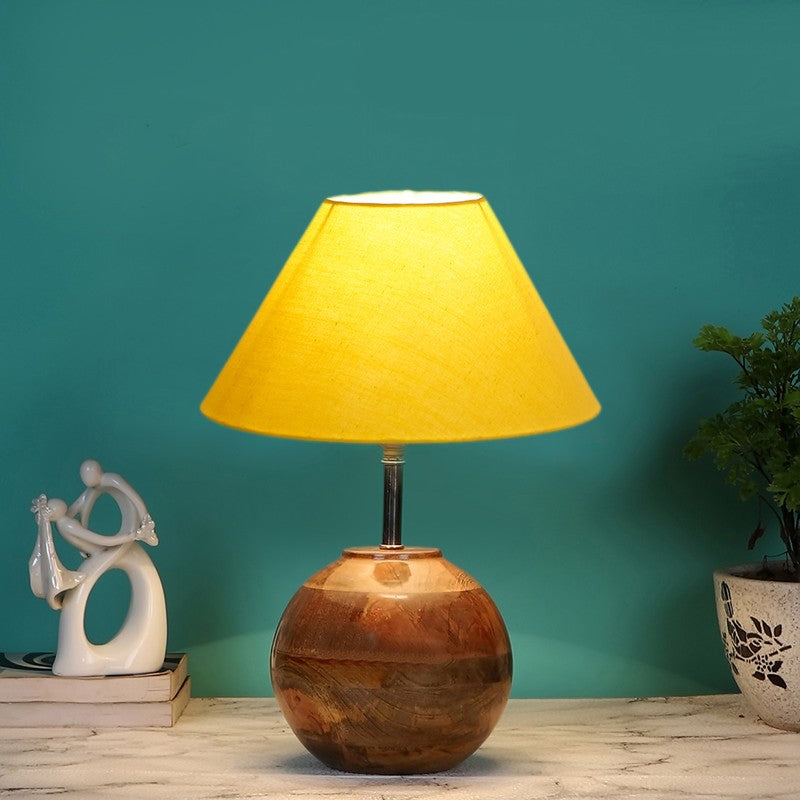 Auryon Cotton Table Lamp With Wooden Base - Yellow