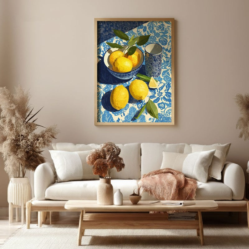 Zestara Lemon Canvas Wall Painting With Brown Frame media 4