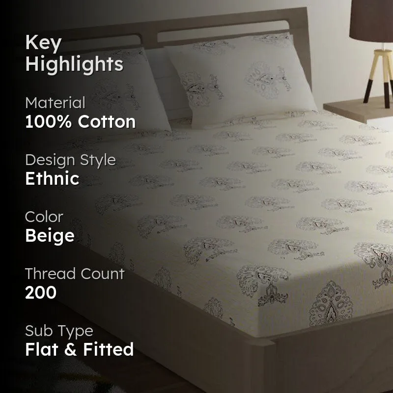 Swayam Wonder Spread Cotton Bedsheet (Beige) - 200 TC media 2