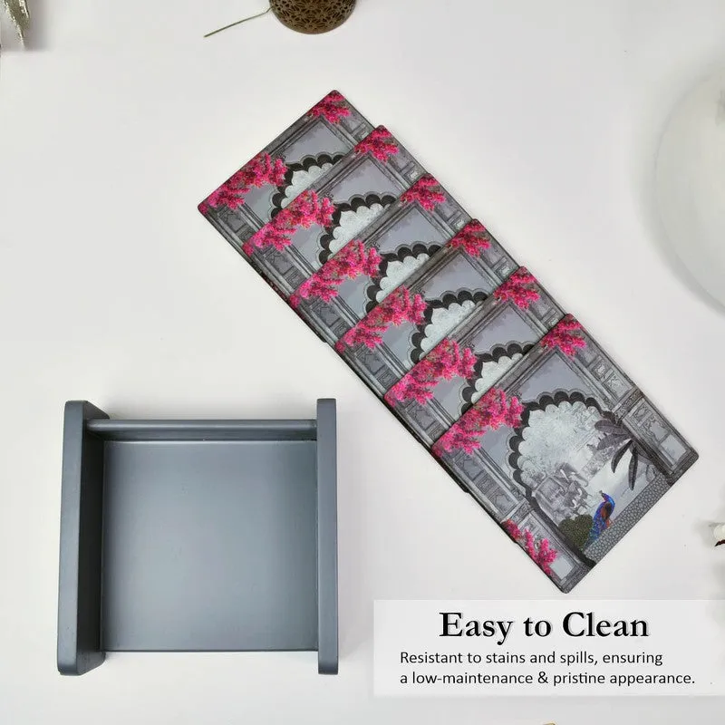 Marble Luxe Wooden Coasters with Holder - Seven Piece Set media 4