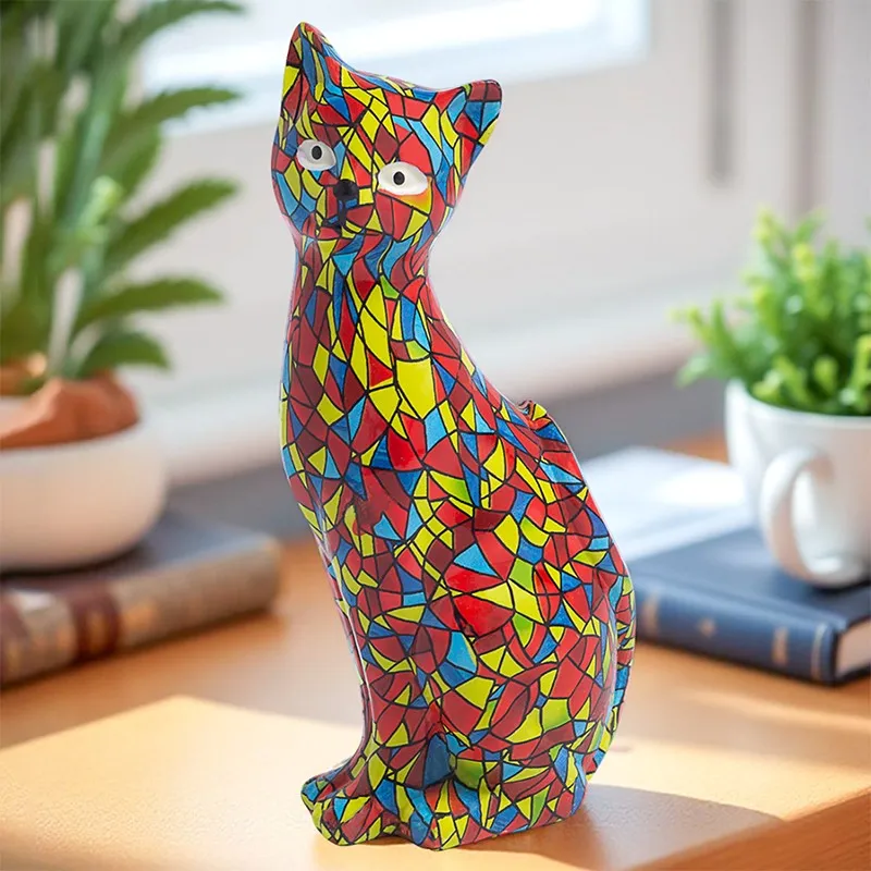 Mosaic Kitten Showpiece - Red, Yellow media 1