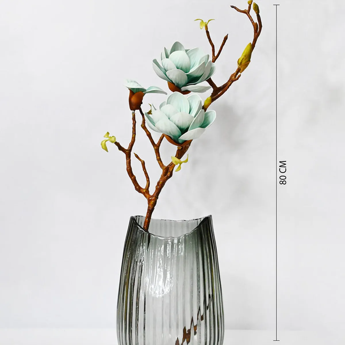 Blue magnolia flower stick shown with an 80 cm height reference.