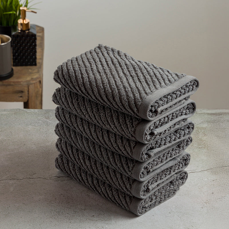 Nautica Riviera Soft Cotton Hand Towel (Dark Grey) - Set Of Six media 4
