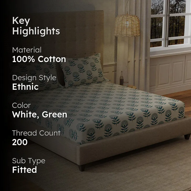 Urban Space Florabell Blue Cotton Bedsheet - 200 TC media 2