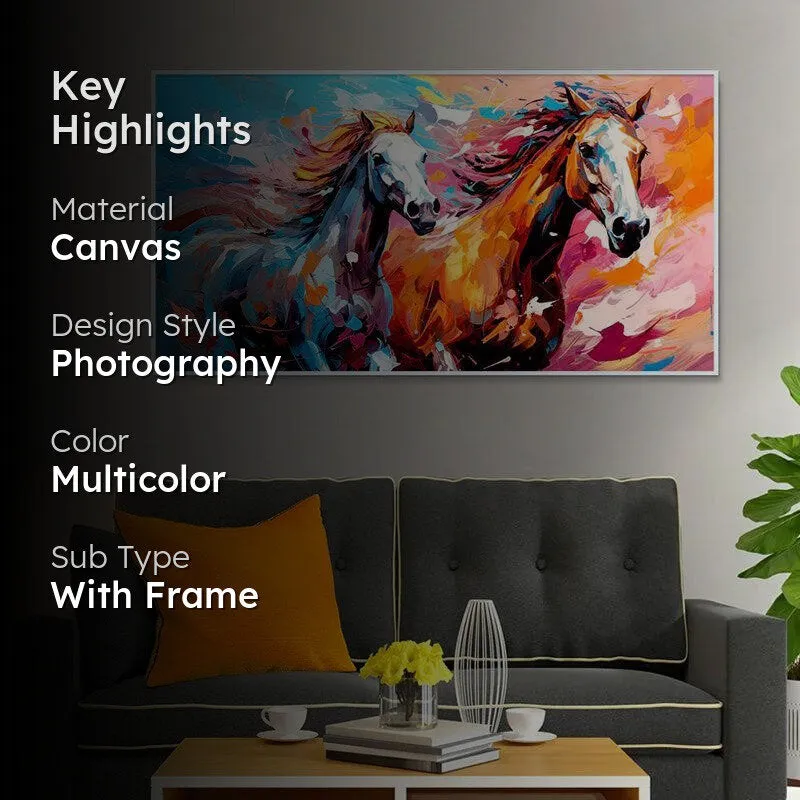 Flame & Ice Stallions Canvas Wall Painting With Frame - White media 2