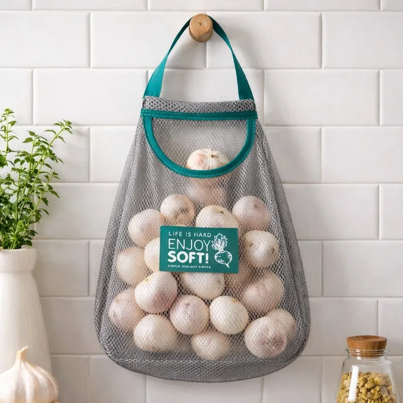 Eco-Friendly Green Mesh Kitchen Storage Bag media 1