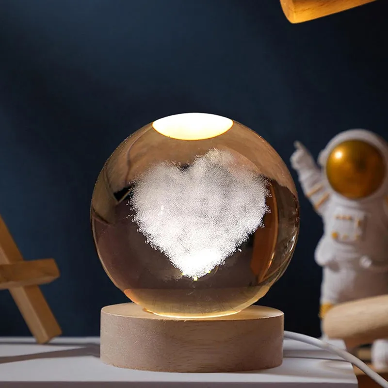 Crystallized Heart Wooden & Glass Moon LED Table Lamp - Transparent media 1