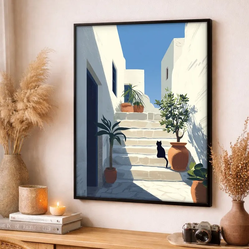 Sunlit Steps Canvas Wall Painting - Black Frame media 4