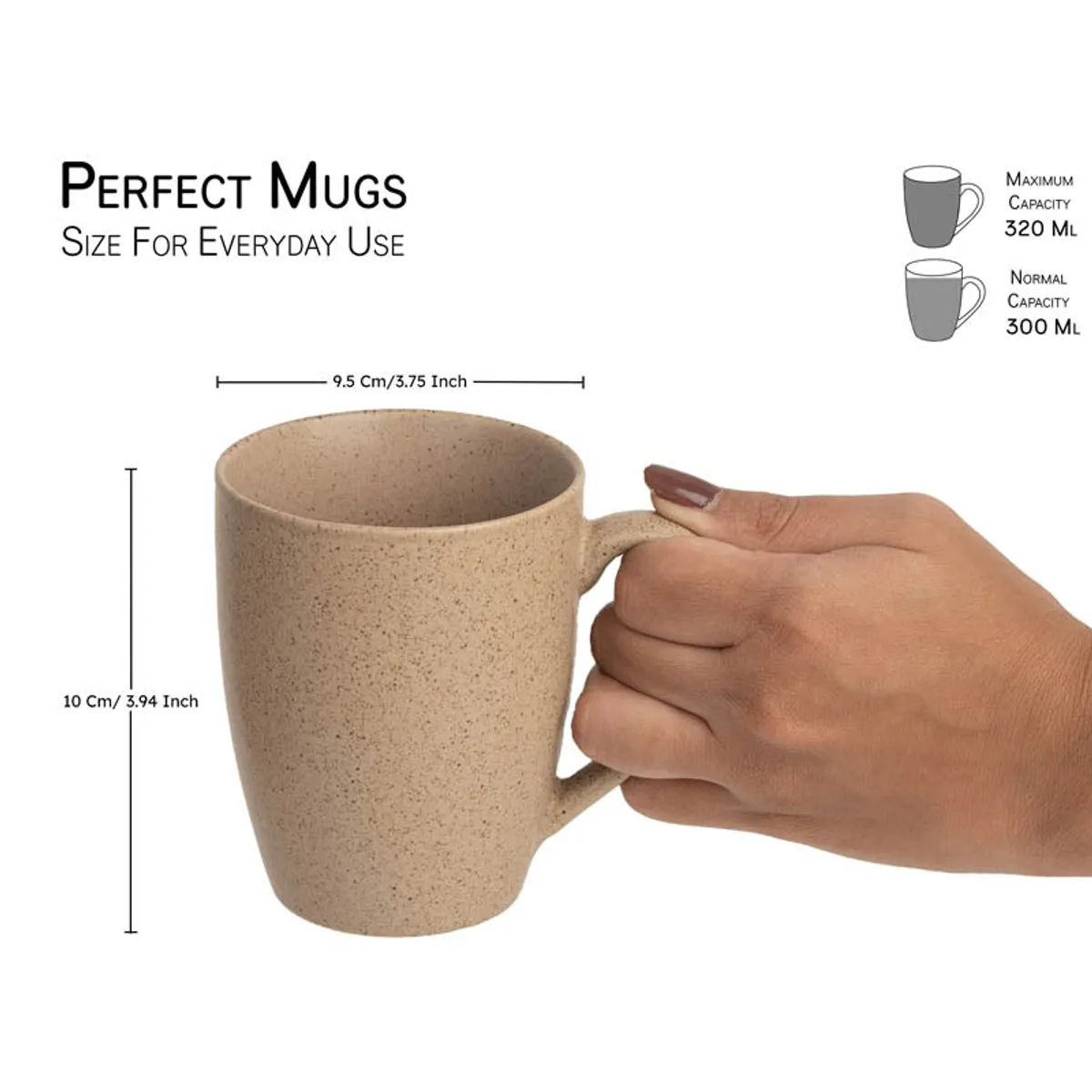Two brown speckled ceramic mugs with handles on a white background