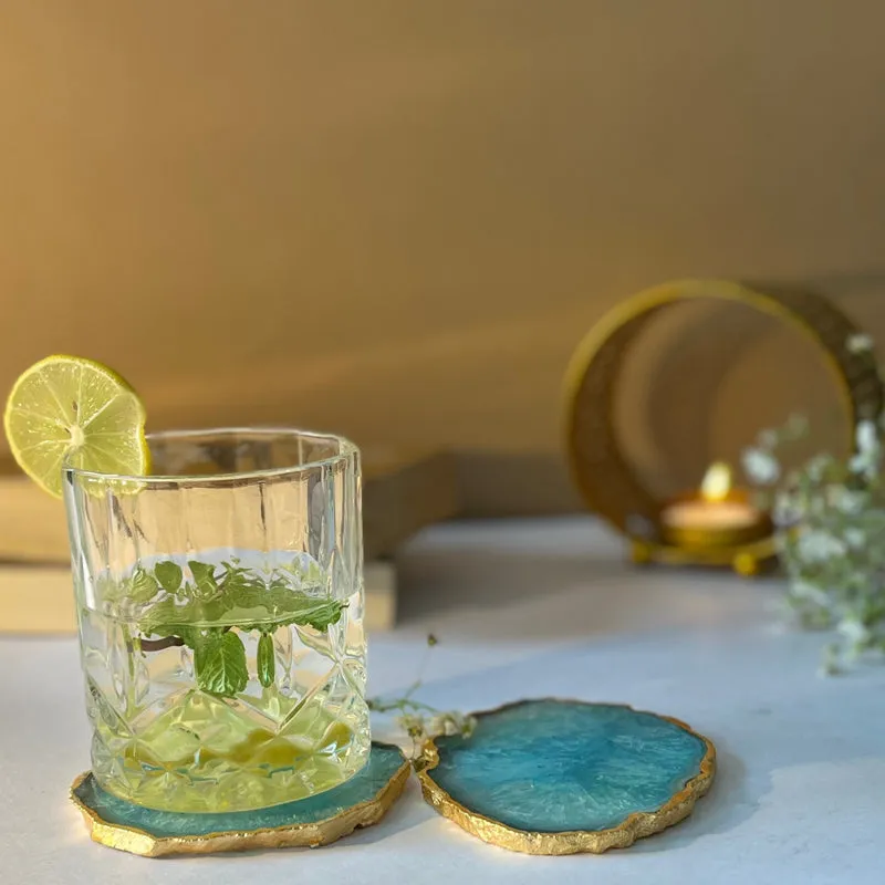 Celeste Handcrafted Crystal Agate Coaster (Turquoise) - Set Of Two media 5