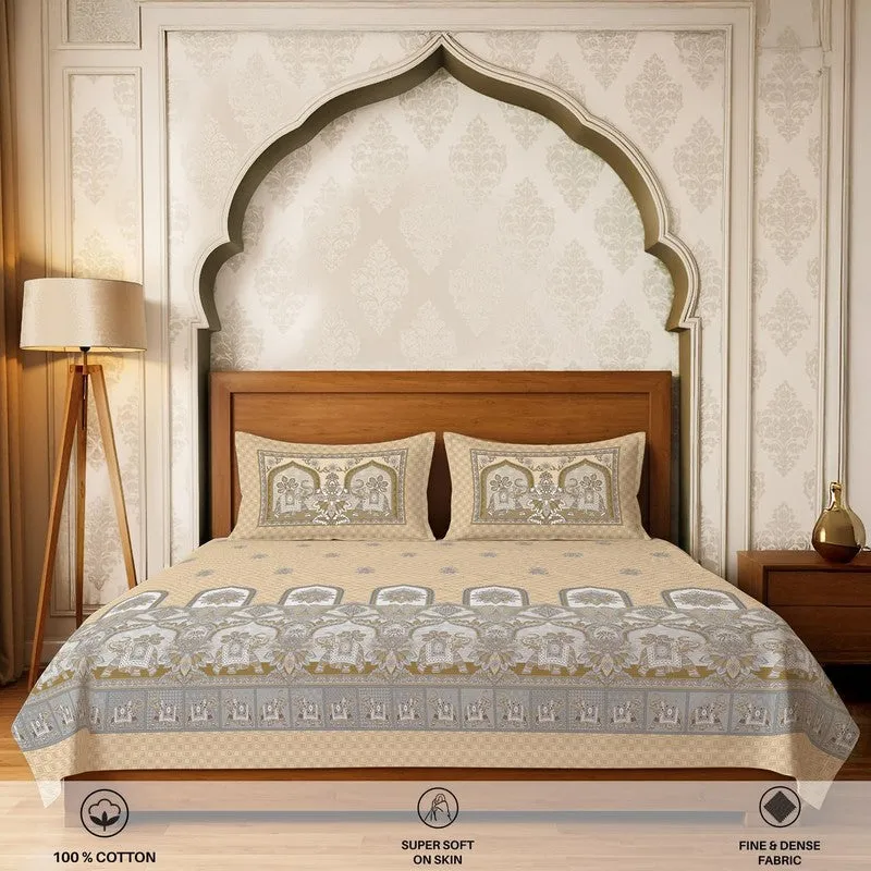 Urban Space Parampara Ethnic Fitted Cotton Bedsheet (Beige) - 300 TC media 4