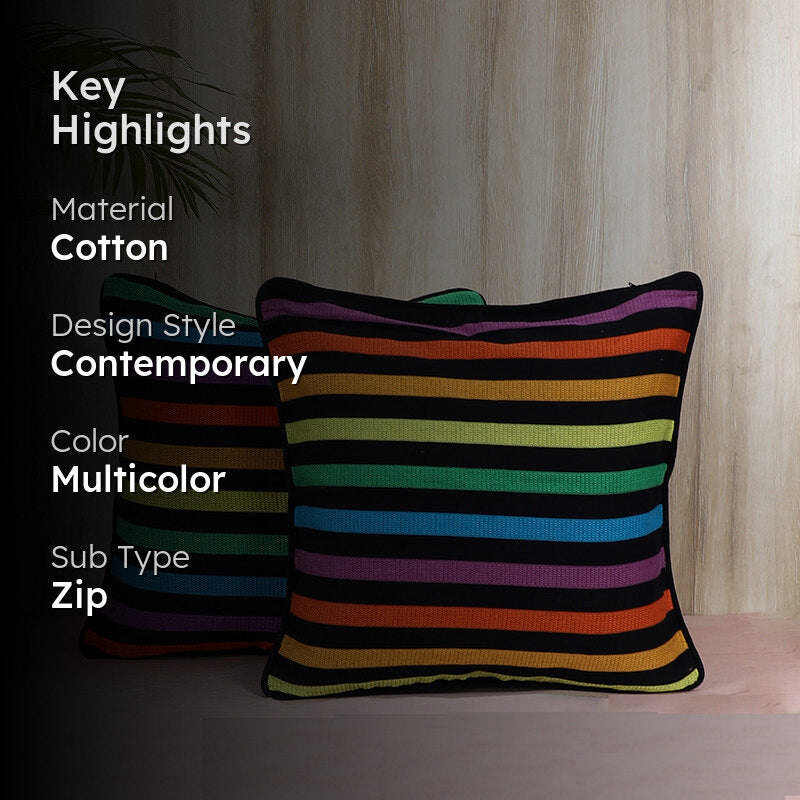 Swayam Iris Strip Printed Cotton Cushion Cover - Set of Two media 2