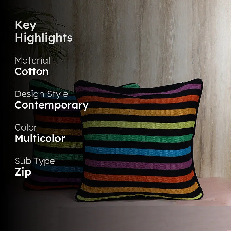 Swayam Iris Strip Printed Cotton Cushion Cover - Set of Two media 2