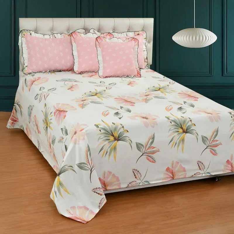 Elegant Floral Microfiber Bedding Set - 5 Piece (Off White & Pink) media 1