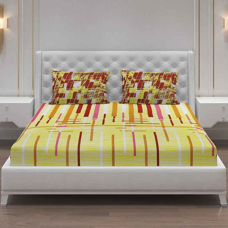 Monte Carlo Flow Stripe Cotton Bedsheet (Yellow) - 104 TC media 3