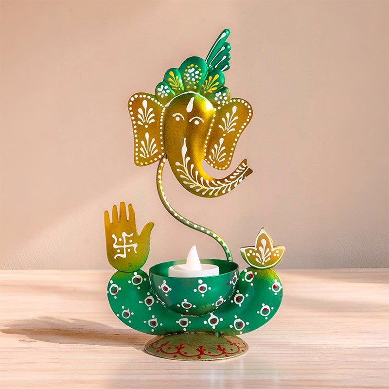 Ganesha Handpainted Tea Light Candle Holder - Black media 4