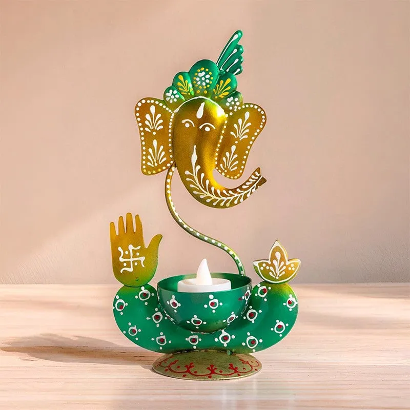 Ganesha Handpainted Tea Light Candle Holder - Black media 4