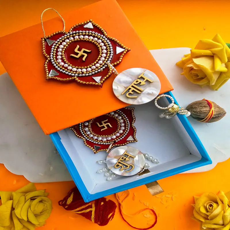 Swastika Mother Of Pearl Latkan (Red) - Set Of Two media 4