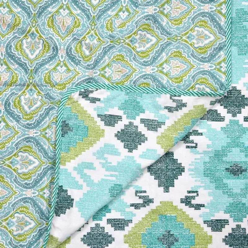 Kapali Astract Reversible Cotton Dohar (Green)  - 180 GSM media 4