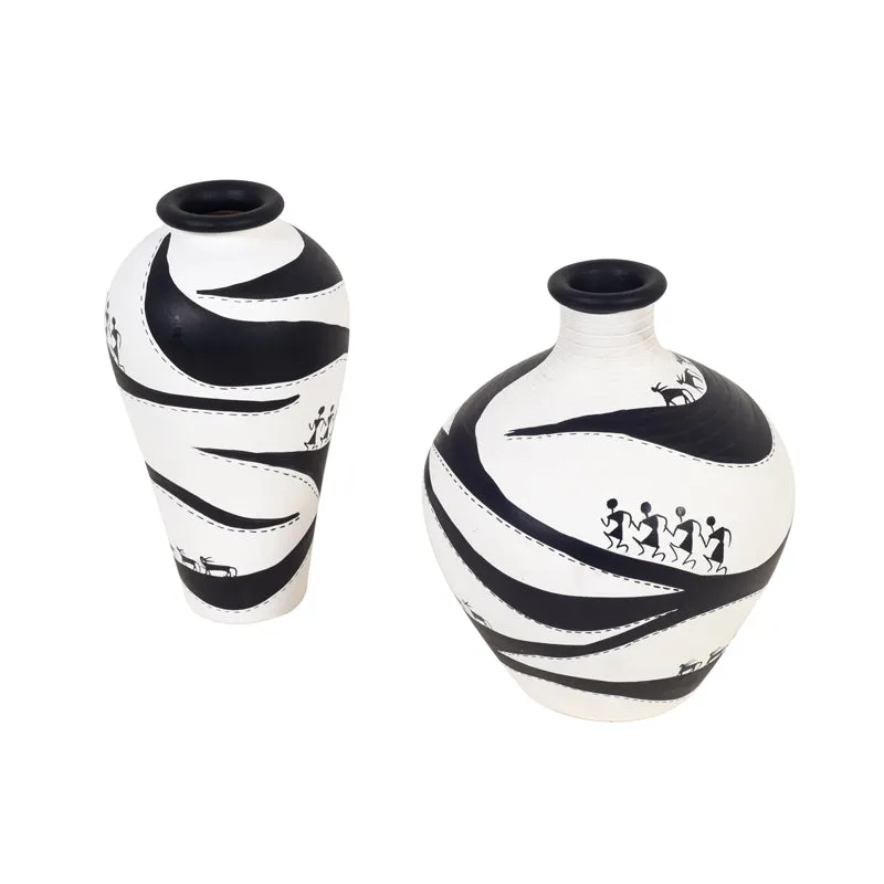 Warli Zebra Fusion Vase - Set Of Two media 5