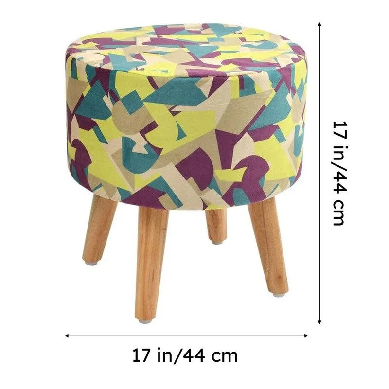 Mosiac Abstract-print Multicolor Engineered Wood Ottoman media 7