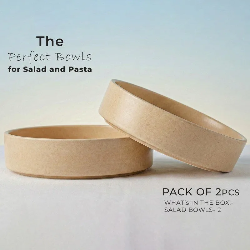 Whimsi Ceramic Salad Bowl (600 mL,Light Brown) - Set Of Two media 4