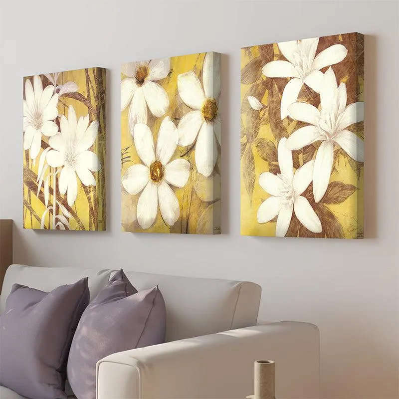 Pristine Daisy Canvas Wall Painting - Set Of Three media 1