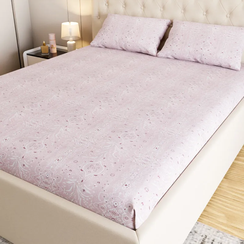Meadow Ethnic Cotton Bedsheet (Pink) - 180 TC media 1