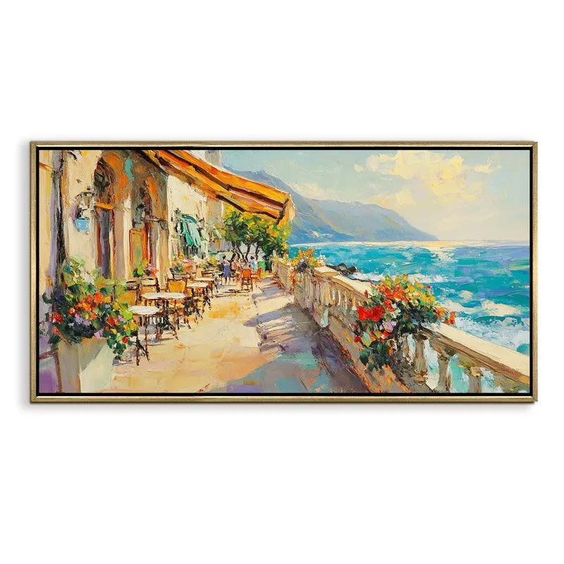 Cafe by Sea Canvas Wall Painting With Frame media 3