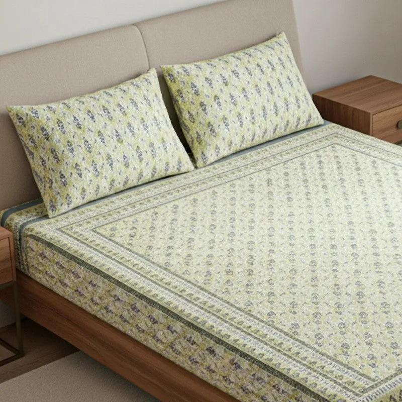 Rowan Ethnic Cotton Bedsheet (Yellow) - 180 TC media 3
