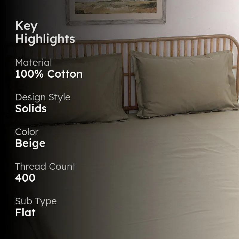 Blanqa Solid Cotton Bedsheet (Beige) - 400 TC media 2