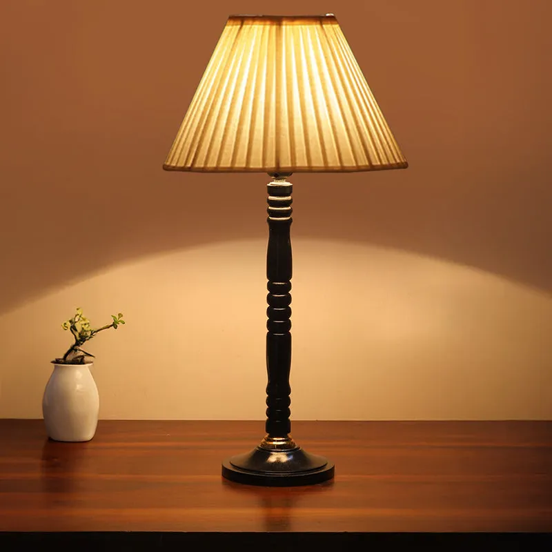 Antique Grace Table Lamp With Carved Wooden Base - White,Black media 2