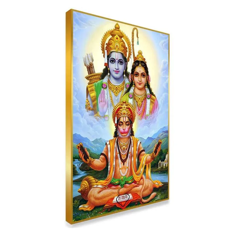 Aanjaneya's Devotion Spiritual Canvas Wall Painting With Frame - Gold media 4