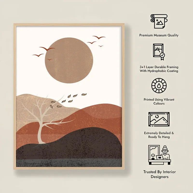 Earthen Rhythm Canvas Wall Painting With Brown Frame media 9