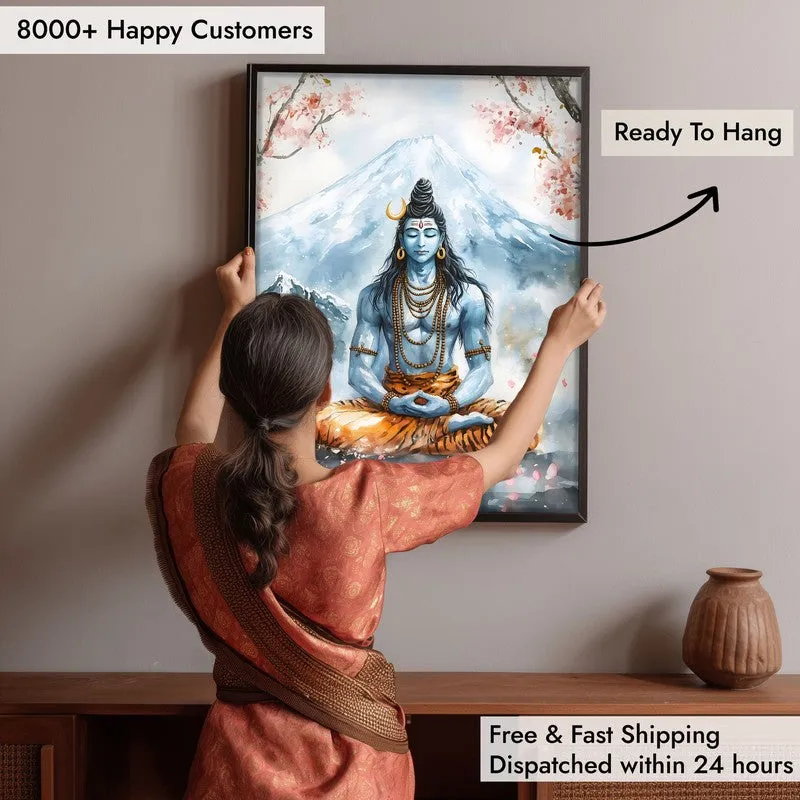 Rudra Mahayogi Spiritual Archival Paper Wall Painting With Frame - Black media 6