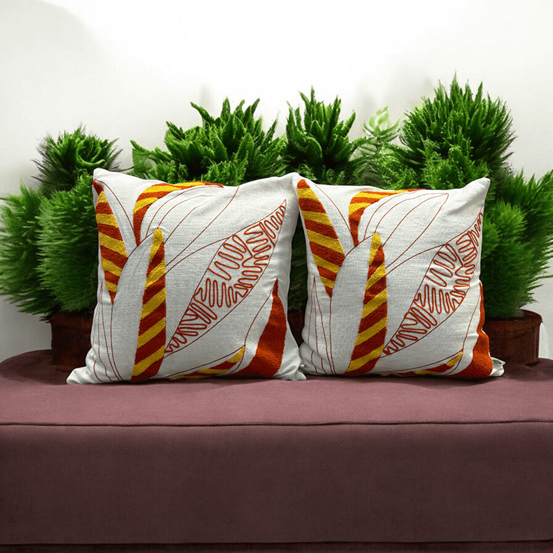 Winter Flames Tufted Cushion Cover (White & Red) - Set Of Two