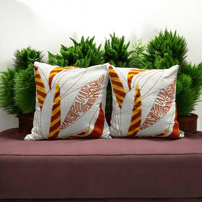 Winter Flames Tufted Cushion Cover (White & Red) - Set Of Two media 1