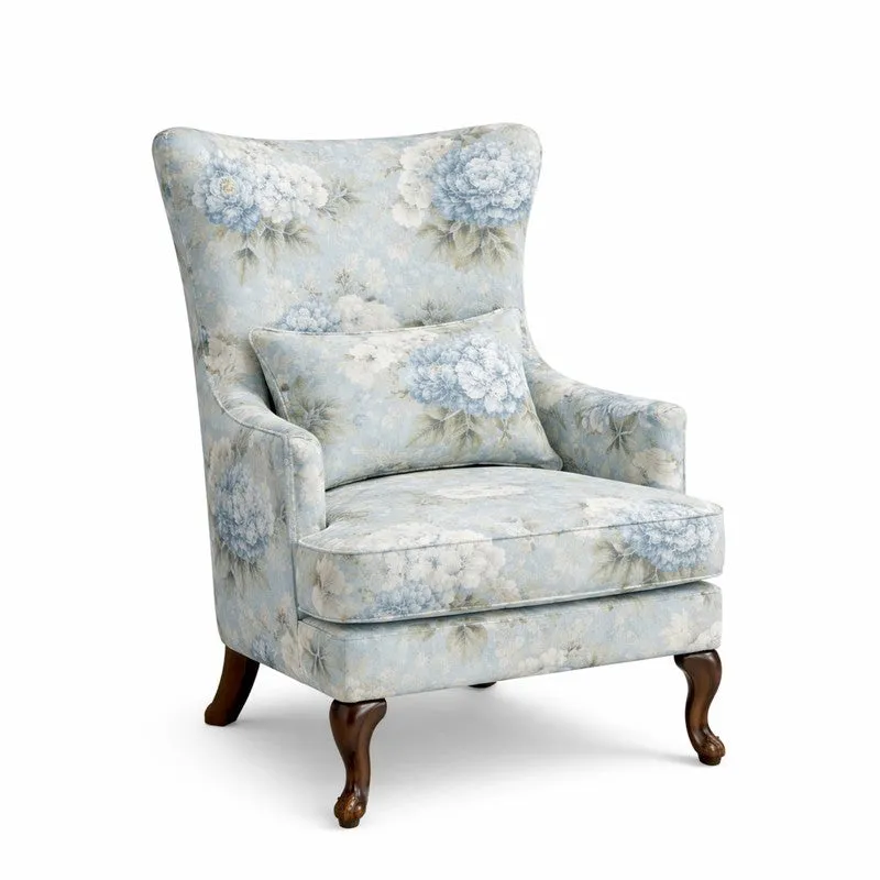 Imperia Teak Wood & Velvet Floral Lounge Chair media 6
