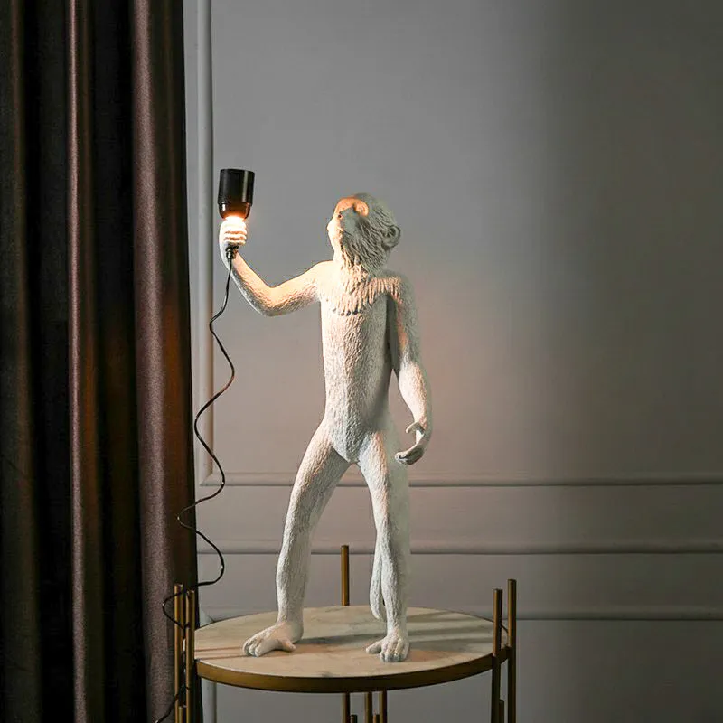 Cheeky Monkey Painted Resin Lamp - Grey,Black media 1