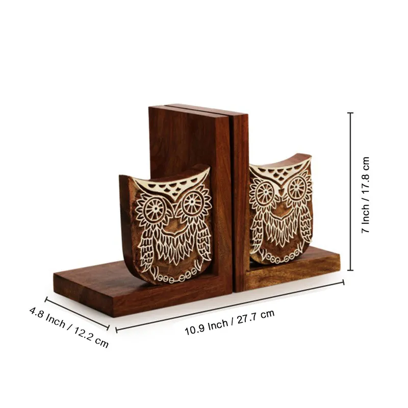 Hoot And Hold Handcarved Sheesham Wood Book End - Set Of Two media 7