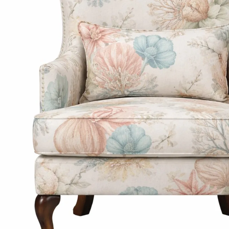 Esten Teak Wood & Velvet Heritage Floral Lounge Chair media 5
