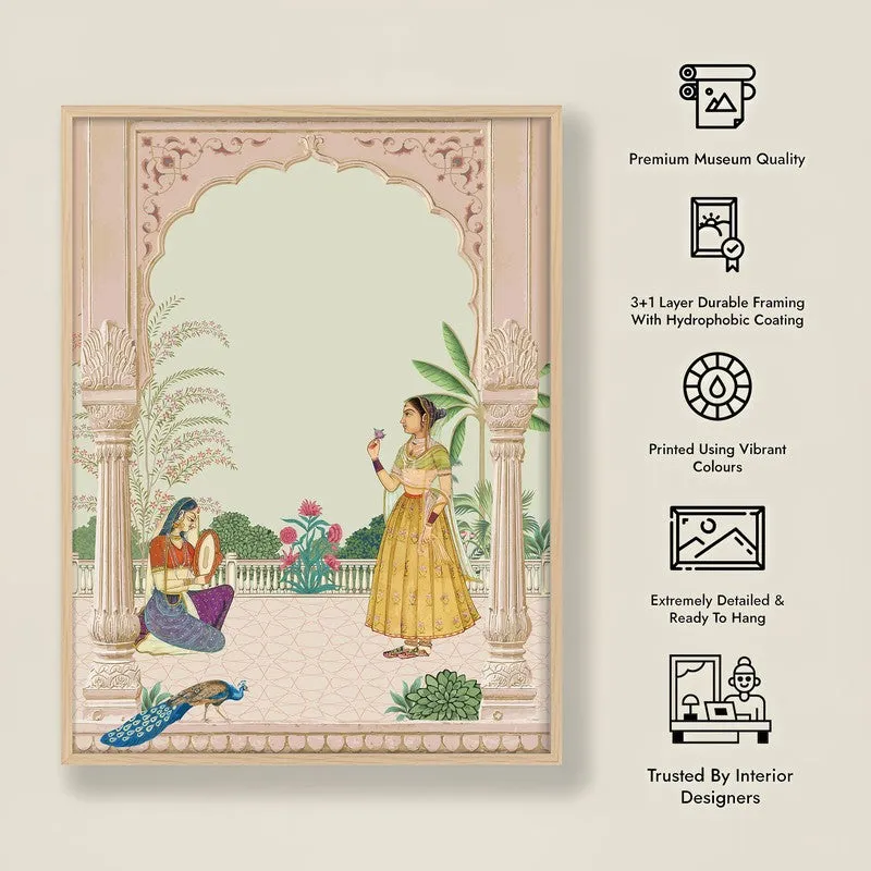 Graceful Sultana Framed Mughal Canvas Archival Canvas Wall Painting - Natural Brown Frame media 8