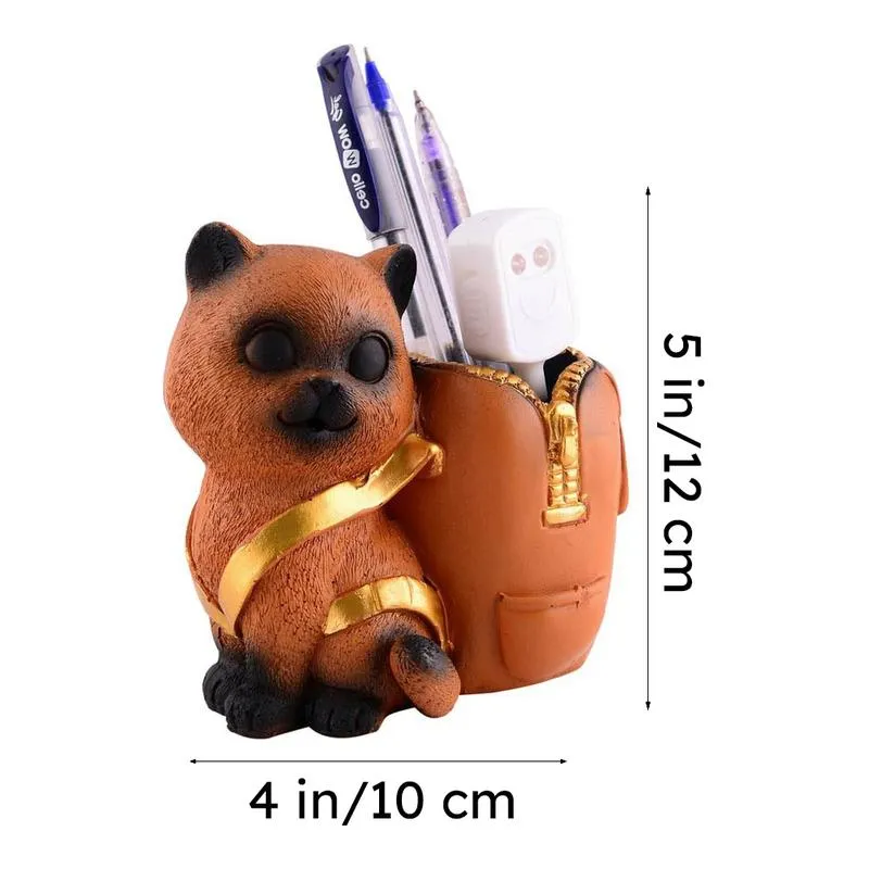 Meow & Mark Painted Polyresin Pen Stand - Brown media 7