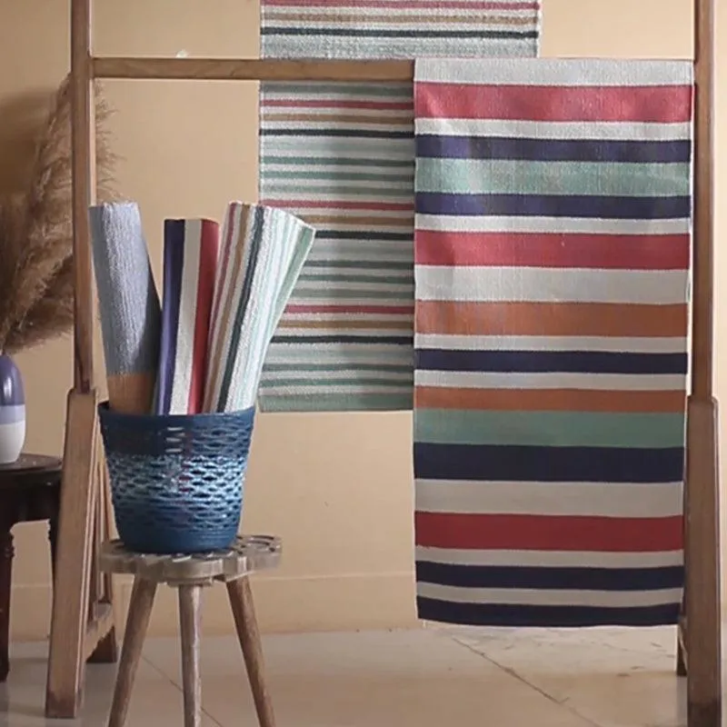 Sea Breeze Stripes Woven Bedside Cotton Rug media 5