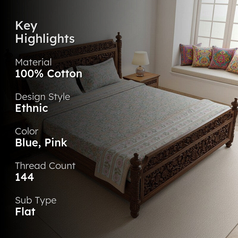 Niagra Floral Cotton Bedsheet (Peach) - 144 TC media 2