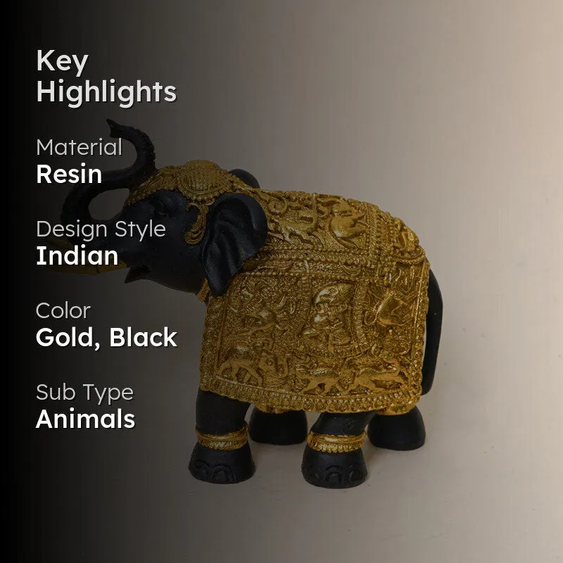 Gilded Gaja Resin Show Piece - Black & Gold media 2