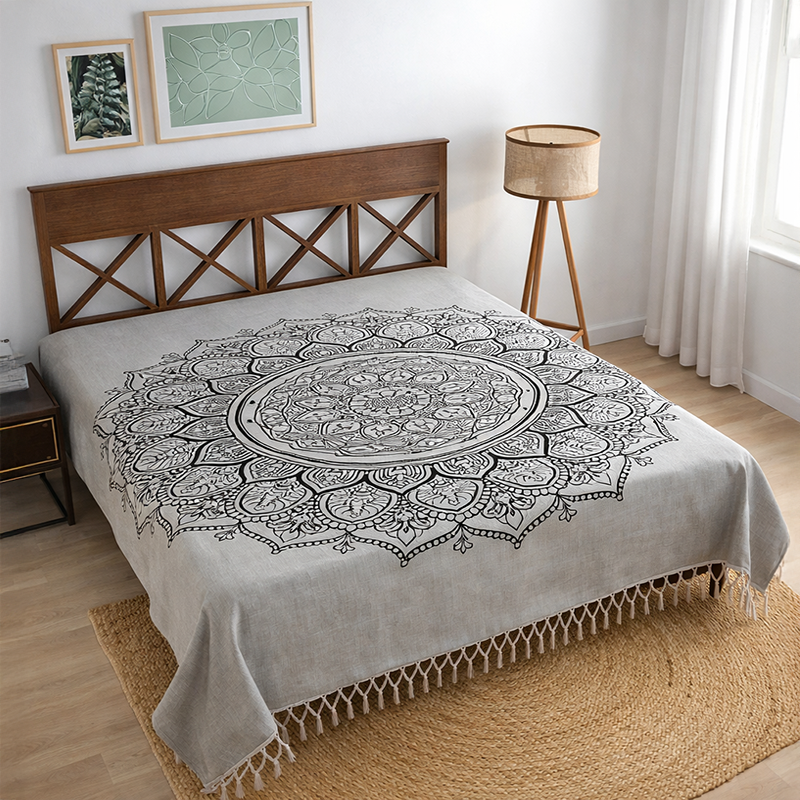Aaranya Botanical Cotton Bedsheet (Grey) - 200 TC