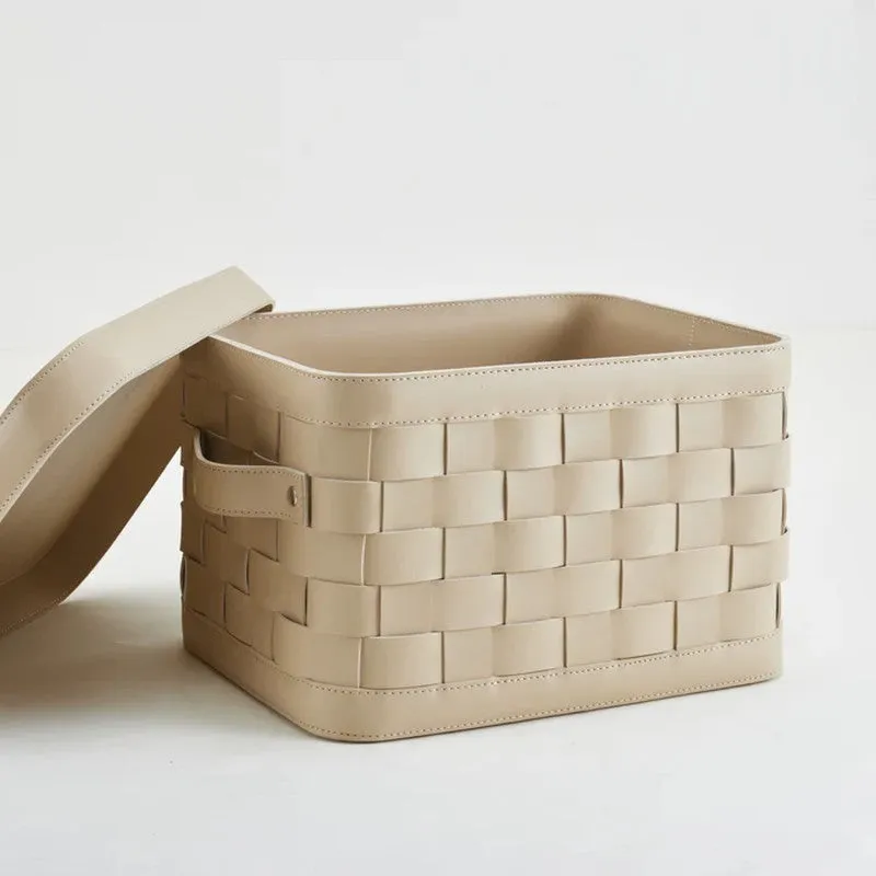 Portix Faux Leather Storage Basket - Beige media 5