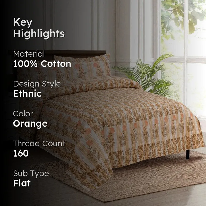 Jamesaari Printed Cotton Bedsheet (Orange) - 160 TC media 2