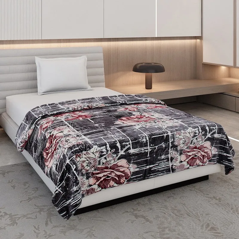 Monte Carlo Artnyx Floral Print Polyester Blanket (Brown) - 350 GSM media 1